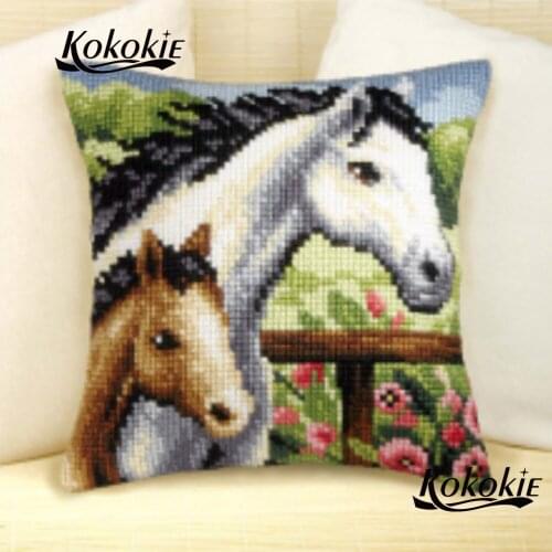 Handmade 3d mat sets diy needle cushions embroidery yarn pillowcase horse cross stitch pillow kits embroider needlework set