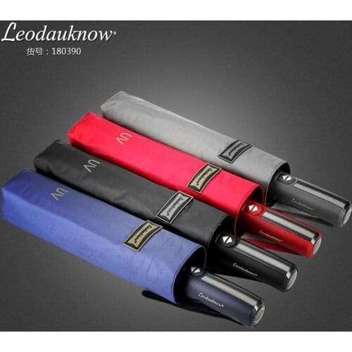 Leodauknow Three Folding fully Automatic Male Umbrella Rain Women Folding Men Parasol Waterproof Upscale Car Umbrellas Gifts