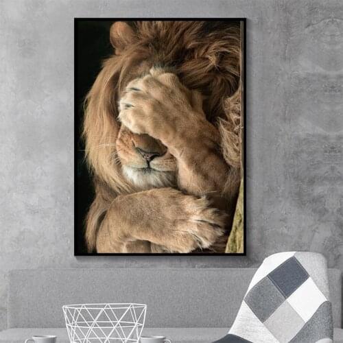 Modern Sleeping Cute Lion Canvas Paintings Animal King Posters and Prints Wall Art Pictures for Living Room Wall Decor Cuadros