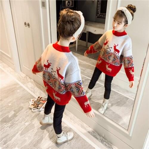 Girls Sweater Pullover 2020 New Autumn and Winter Childrens Bottoming Shirt Plus Velvet Thickening Western Style Big Boy Girl