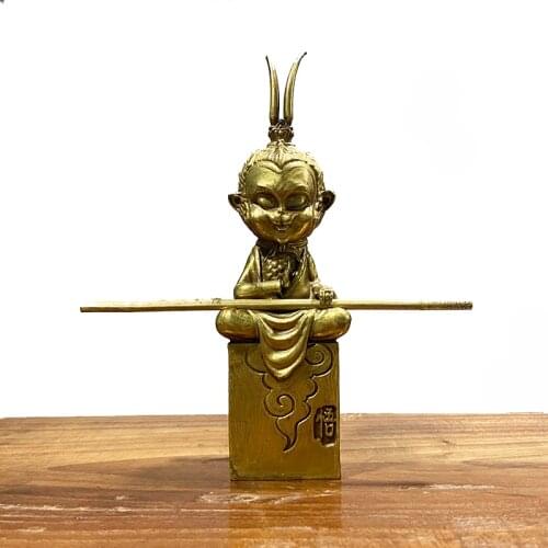 Consecrated Retro Brass Statue of Monkey King Chinese Legend Fighting Buddha Home Decor Feng Shui Ornaments Gifts Car Decoration