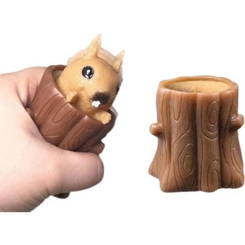 Squeeze Decompression Funny Tree Stump Cartoon Animal Anti Stress Relief Soft Interesting Squishy Adult Gifts Evil Squirrel Toys