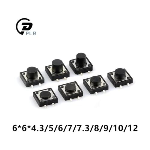 6X6X5mm-12mm SMD Tactile Tact Mini Push Button Switch Micro Switch Momentary SMD-4 20PCS/lot 6X6X4.3/5/6/7/7.3/8/9/10/12mm