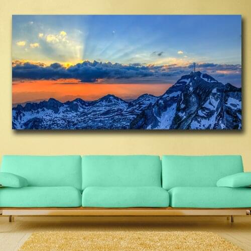 Wxkoil Landscape Swiss Alps sunset panorama Home Decor On Canvas Modern Wall Art Canvas Print Poster Canvas Painting No Frame