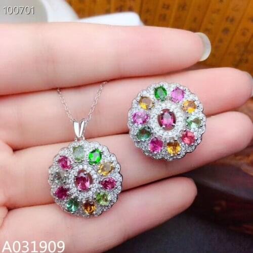 KJJEAXCMY boutique jewelry 925 sterling silver inlaid Natural Tourmaline ring pendant ladies suit support detection fashion