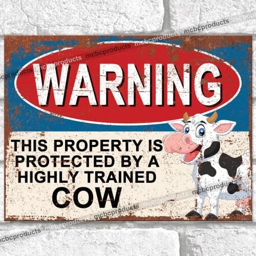 PROPERTY PROTECTED BY COW Funny Metal Signs Tin Wall Plaque Man Cave Sign UK