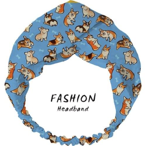 2021 Bohemian Hair Accessories Women Corgis Print Animal Headband Elastic Turban Cross Hair Band Hairbands Headwear Scrunchies