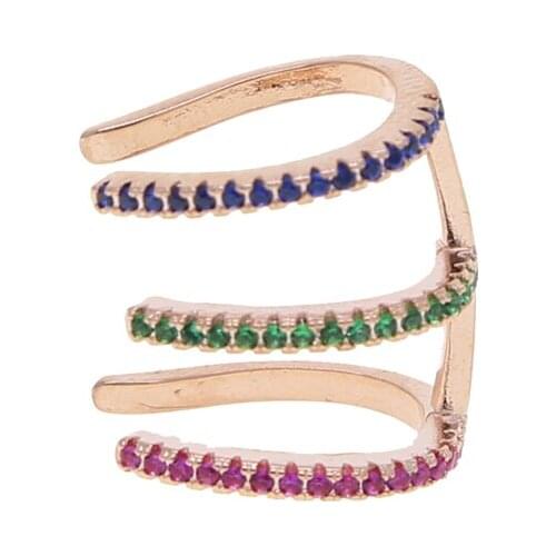 2021 Clip On Earrings Rose gold color CZ three circle Ear Cuff Pendientes De Clip Women charm Earring no piercing adjust jewelry