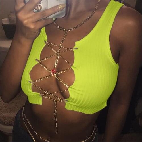 Women Metal Bralette Bra Body Chain Crop Tops Sleeveless Vest Top for Summer -OPK