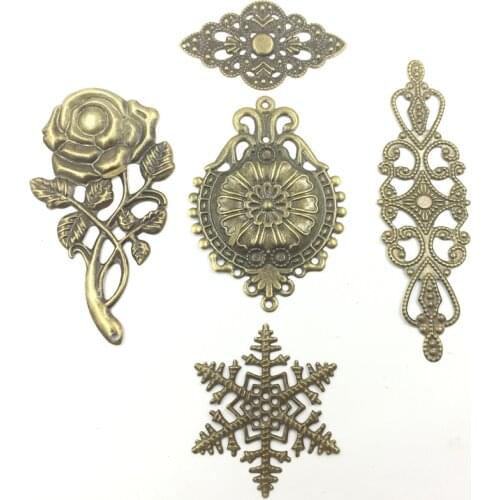10Pcs Antique Bronze Tone Rose Flower Medal Alloy Connectors Filigree Wraps Hollow Pattern Embellishments Jewelry DIY Findings