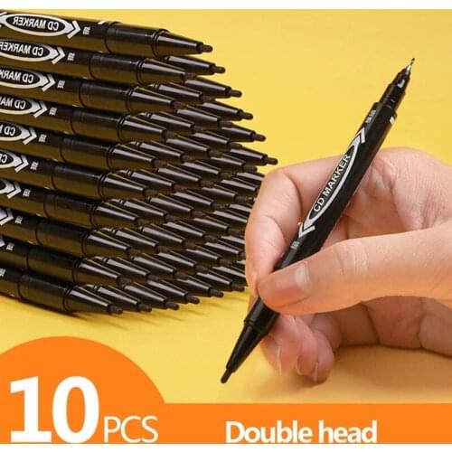 10PCS/LOT Double Head Markers Pen Black/Blue/Red Marker Pens Set Waterproof Oily Permanent Art Sketching Pen Stationery