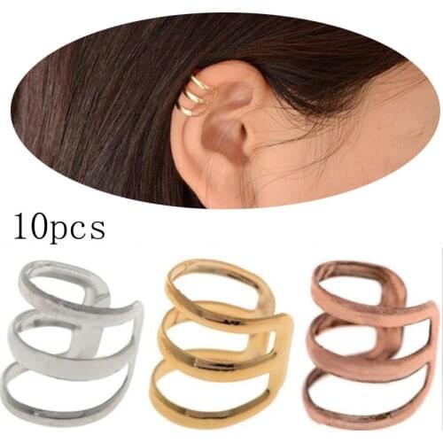 10pcs/5pair Fake Piercing Earring Jewelry Clip On Wrap Tragus Stainless Steel Rings Ear Cuff Clip Nose Ring Body Bijoux