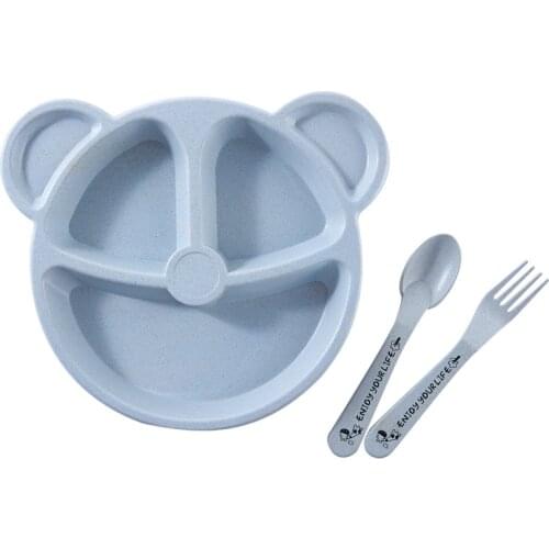 3Pcs/Set Baby Bowl Spoon Fork Feeding Food Tableware Cartoon Bear Kids Dishes Eating Dinnerware Anti-hot Training Dinner Plate