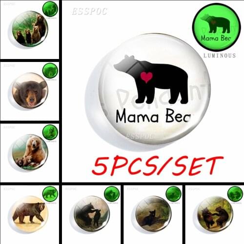 5PCS/SET Luminous Dance Bear 25mm Glass Cabochon Dome Accessories Forest Bears Family Dad Mother Baby Cute Glowing Jewelry Gifts