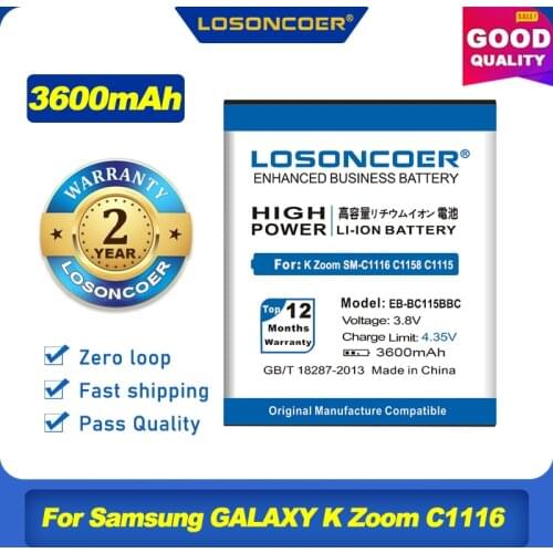 100% Original LOSONCOER 3600mAh EB-BC115BBC EB-BC115BBE Battery For Samsung GALAXY K Zoom SM-C1116 C1158 C1115