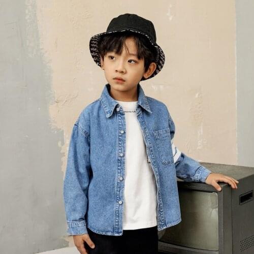 Brand Boys Clothes Denim Shirts Spring Autumn Childrens Clothing Teens Long Sleeve Shirts Pockets Fashion Kids tops