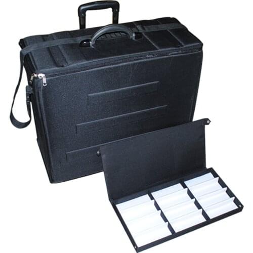 Sunglass optical frame EVA suitcase eyeglass storage case display tray eyewear sample carrying bag with telescopic puller wheels