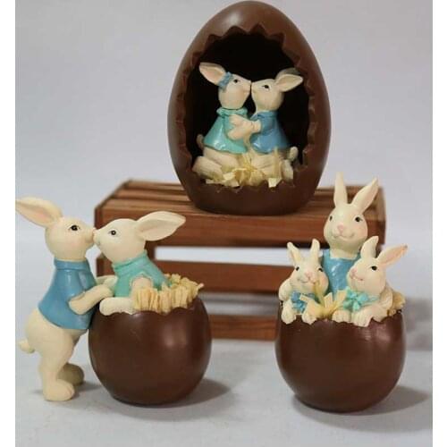 Easter Bunny Eggs Figurines Rabbit Chocolate Home Ornament Decoration Garden Statues Desktop Display Party Decor