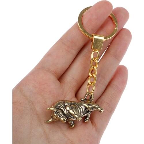 Brass Bullfighting Key Ring Pendant Vintage Copper Lucky Bull Keychain Charm