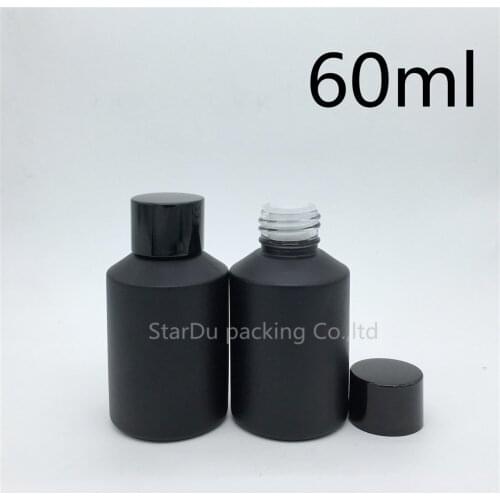 60ml Matte Black Empty Glass Bottle with Reducer for Essential oil, 60CC make up glass bottle with screw on lid 2pcs