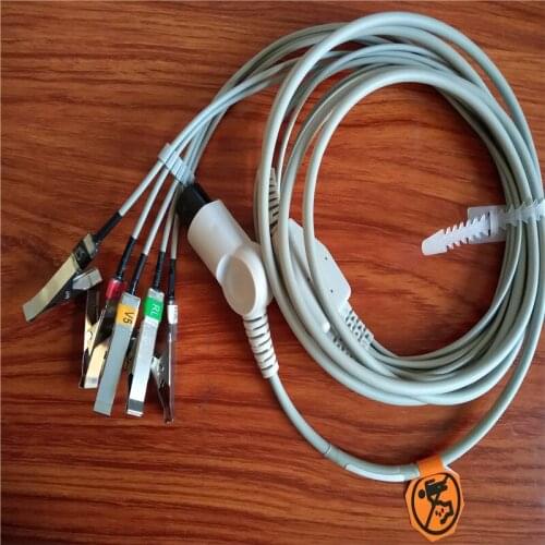 Mindray One-piece 5 Lead ECG Cable 6pin Reusable Animals Pets Dog Cat Veterinary ECG/EKG Alligator Clip Electrodes for Snap Cab