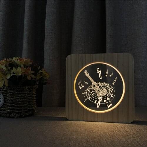 Music Circle Guitar 3D LED Arylic Night Lamp Table Light Switch Control Carving Lamp for Childrens Room Decorate Dropshipping