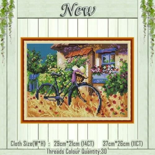 Bicycle yard scenery diy home decor painting counted printed on canvas DMC 14CT 11CT Cross Stitch Needlework Sets Embroidery kit