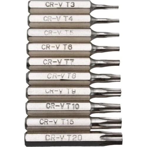 10PCS CR-V Torx Screwdriver Bits Set T3 T4 T5 T6 T7 T8 T9 T10 T15 T20 Mobile Repair Bit Plum Blossoms Repairing Head