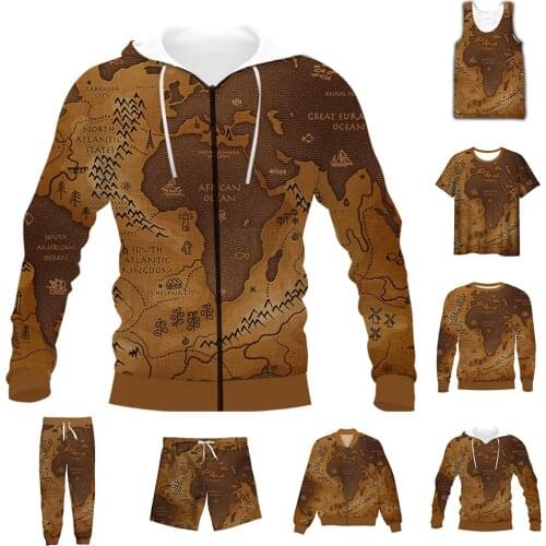 New Funny 3D Full Print World Map T-shirt/Sweatshirt/Zip Hoodies/Thin Jacket/Pants Four Seasons Casual Suit V47