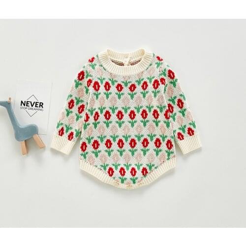 Autumn New Baby Girls Flower Pattern Knit Romper