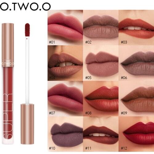 O.TWO.O Velvet Matte Lip Loss Non Sticky Moist Matte Lip Glaze Waterproof Liquid Lipstick Matte Lip Gloss For Dark Skin 12 Color