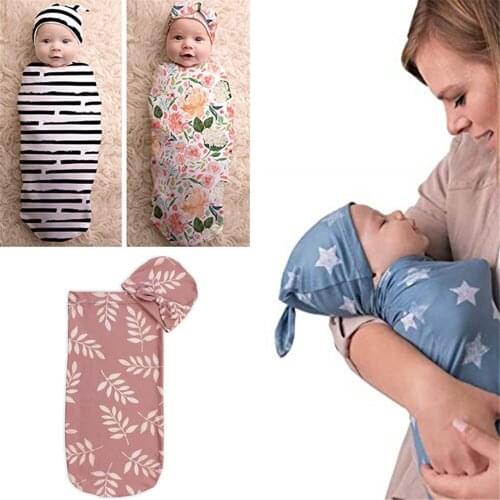 Newborn Baby Receiving Blankets With Hat Cute Wrap Sleeping Bag Security Anti-Shock Soft Skin-Friendly Towel Infant Gifts