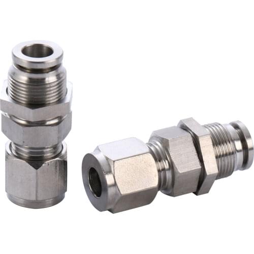 Fit 6/8/10/12/14/16mm PU Tube Push In x Compression Union Bulkhead Quick Air Connector Pneumatic 304 Stainless Panel Install
