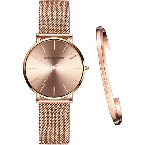 Full Rose Gold 1 Set Bracelet Watch Japan Quartz Creative Design Waterproof Stainless Steel Mesh Ladies Watches Relogio Feminino
