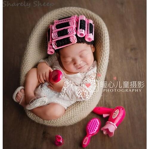 Newborn Photography Props Cap Curly hair Wig Baby Girl Photo Shoot Shower Hat Bathrobe Posing Clothes foto Shooting Accessories
