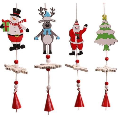 Christmas Decorations Creative Painting Wooden Old Man Snow Bells String Christmas Tree Decorations Wind Bells String