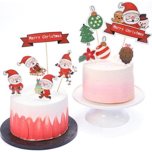 Merry Christmas Tree Santa Claus Snowman Topper Cake Christmas Decorations for Home Table Xmas Accessories Party Favors