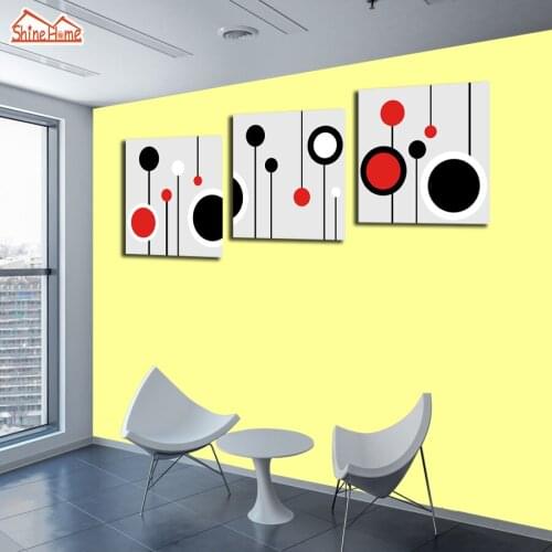 ShineHome-3pc Flower Blossom Circle Wall Canvas Painting Triptych Picture Nature Prints for Living Room Decorative Home Decor