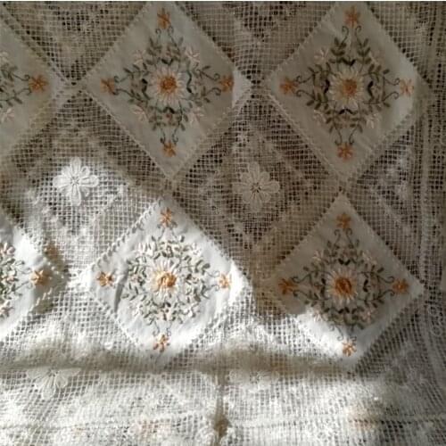 Hand-hooked Tuscan embroidery table cover towel tablecloth lace rectangular European cotton ribbon embroidery