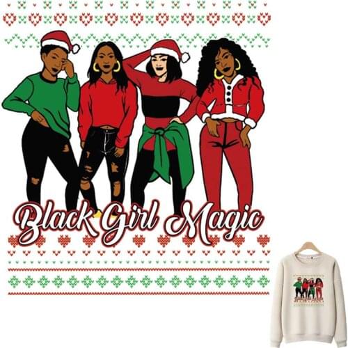 Iron-On Transfers For Clothing Christmas Girls Patches A-Level Washable T-Shirts Thermo Adhesive Patches Merry Christmas Sticker