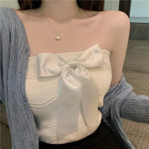 Summer Girls Knitted Thin Tube Tops Womens Sweet Bowknot Wrap Tubes Bandeau Short Tank Crop Top For Female FL1851