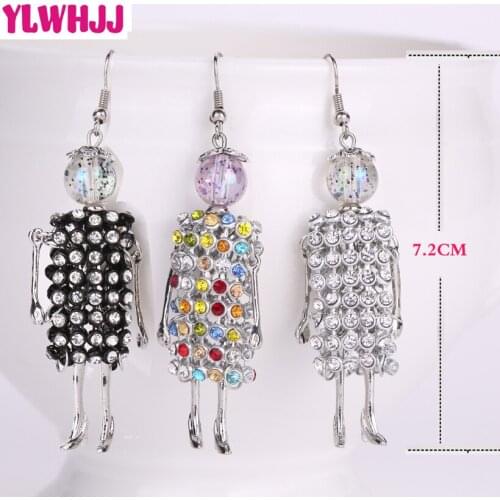 YLWHJJ brand new women cute doll rhinestones colorful dangle earring girl metal baby fairy crystal drop earrings fashion jewelry