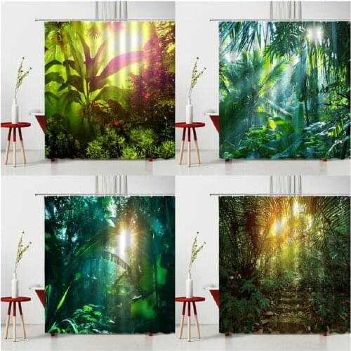 Shower Curtains Tropical Green Plant Palm Leaf Bathtub Decor Nature Pattern Monstera Printed Hanging Curtain With Hooks
