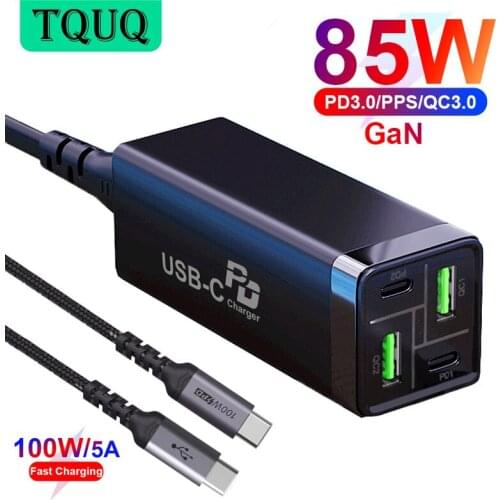 TQUQ 85W GaN Charger USB-C Power Adapter,4-port PD 65W PPS 45W 20W QC3.0 for MacBook Pro iPhone 12 Samsung HP Dell Xiaomi Laptop