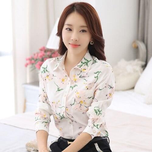 Printing V-neck High Quality Shirt Womens 2021 Summer Spring New Long-Sleeve All-match Shirt Female Chiffon Slim Shirt Tops