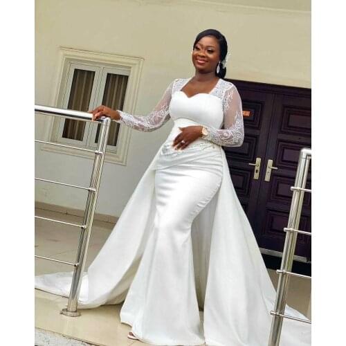 Lace Long Sleeve Mermaid Wedding Dresses 2022 African Plus Size Sweetheart Stain Bridal Gowns vestidos de novia