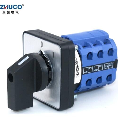 ZHUCO SZW26/LW26-20/C06.3 0-1 20A Three Pole Two Position 64X64 48X48 mm Panel Selector Electric Rotary Cam Universal Switch