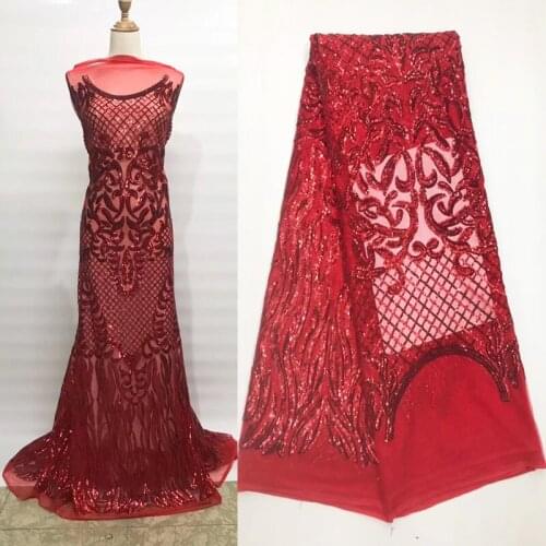 10colors Beautiful all embroidered African French net lace fabric in red high quality sequins tulle lace for party dress FJL006