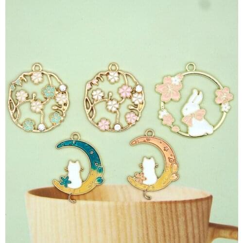10Pcs/Set Enamel Moon Rabbit Charm For Jewelry Making Finding And Crafting Fashion Earring Pendant Cute Bracelet Necklace Charm