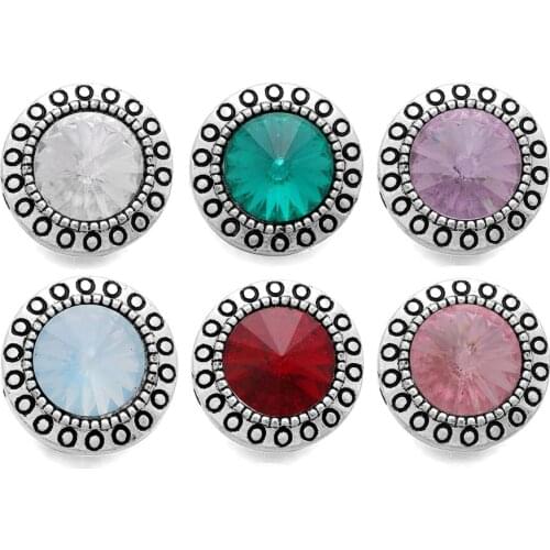 10pcs/lot Rhinestone Snap Mix Colors Ginger Metal Round 18mm Snap Buttons Jewelry Accessories fit Snap Bracelet Bangles